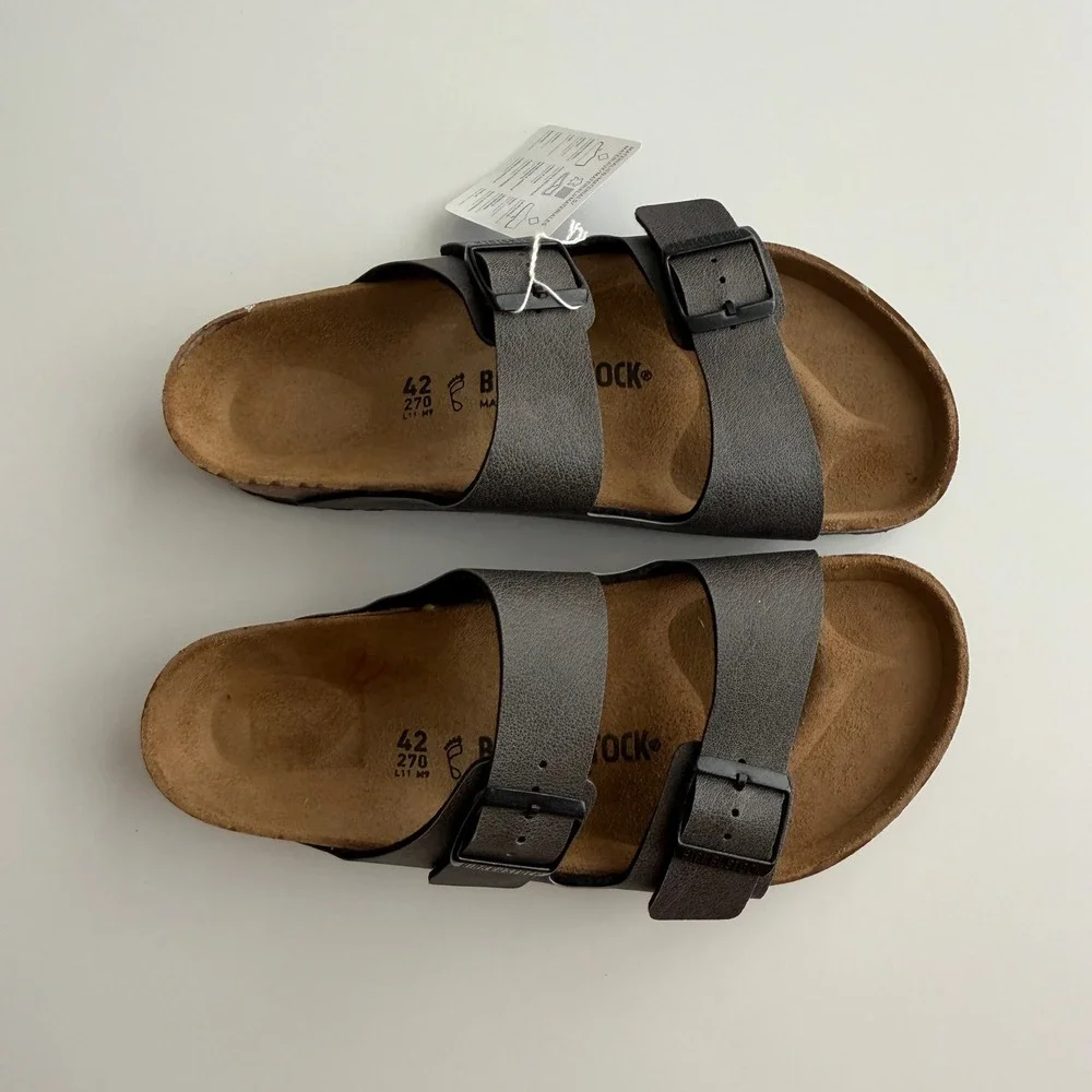Birkenstock NWT Arizona Anthracite Vegan Birko Flor Comfort Sandals EU 42 US 9